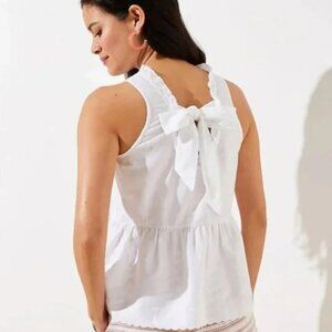 Loft Embroidered Tie-Back White Peplum Top